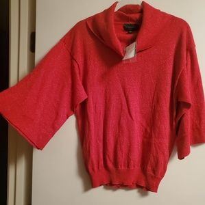 Red shiny thread cowl neck sweater